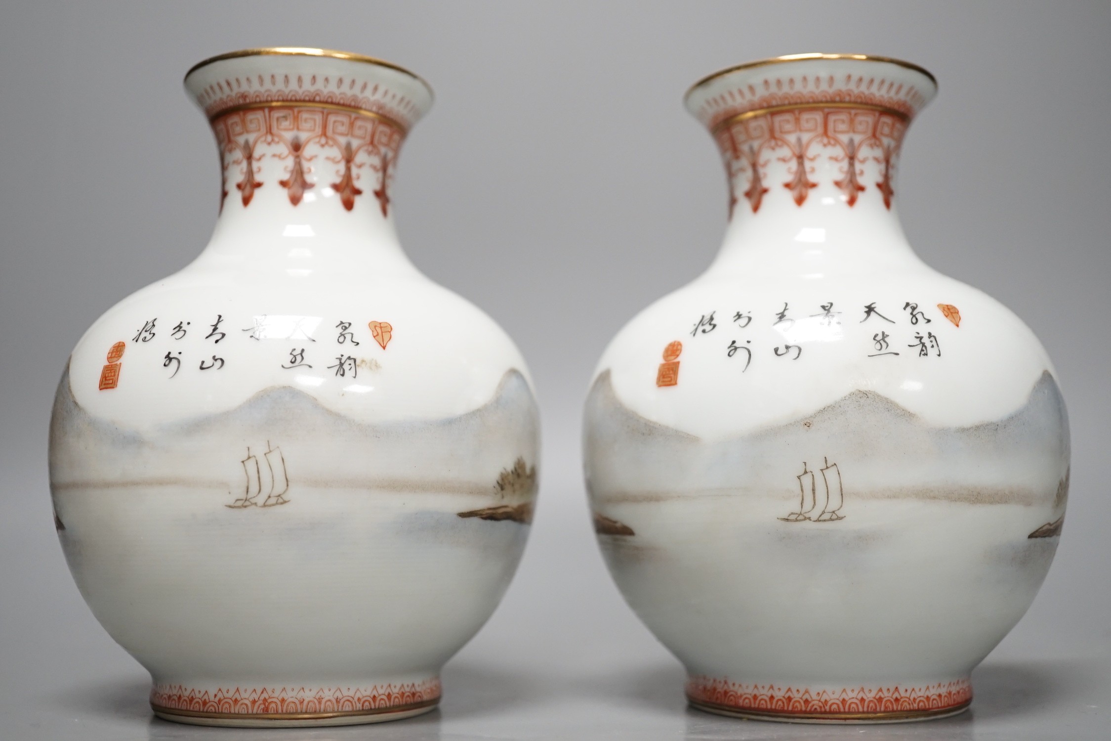 A pair of Chinese enamelled vases, 15cms high